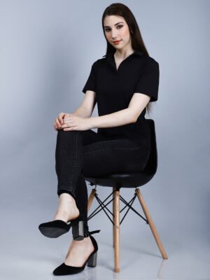 Miray black collar top for women.