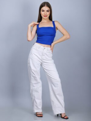 Blue Ribbed Crop Top