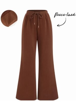 9 Cotton-blend Fleece Lined Mid Rise Elastic Waist Flared Trousers