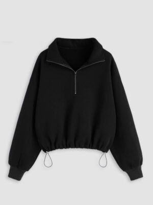 Black Fleece Zip Through Drawstring Sweatshirt (image 2) Black Fleece Zip Through Drawstring Sweatshirt