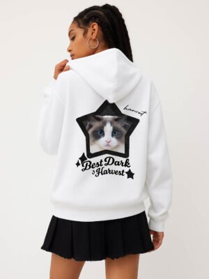 Cat Graphic Hoodie Oversized Hoodie white 2 Cat Graphic Hoodie Oversized Hoodie white