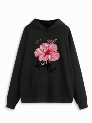 Hibiscus Graphic Round Neck Hoodie (image 1) Hibiscus Graphic Hoodie