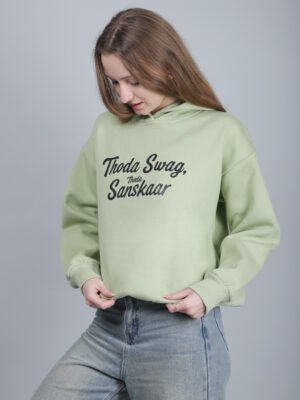 Thoda Swag, Thoda Sanskar Graphic Round Neckline Oversized  Hoodie