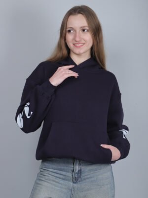 IMG_0040 Navy Blue Bow Graphic Hoodie