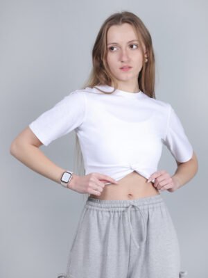 Round Neckline Twist Crop Top