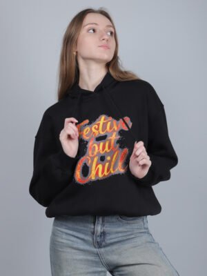 IMG_9828 Black Graphic Printed Hoodie for Women – Festive But Chill