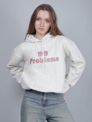 IMG_9927 Beige Graphic Printed Hoodie for Women – 99 Problems