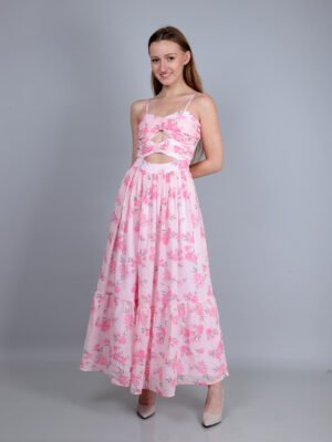 Ethereal Pink Floral Cut-Out Maxi Dress