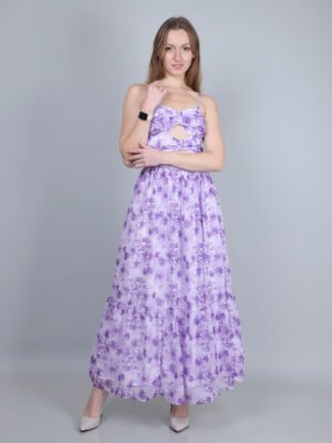 Lavender Dream Cut-Out Floral Maxi Dress