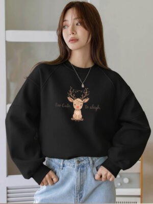 hoodie 9 Too Cute To Sleigh Christmas Sweatshirt – Black