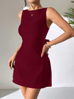 Women’s Maroon Sleeveless Fit & Flare Mini Dress – Elegant A-Line Party Dress