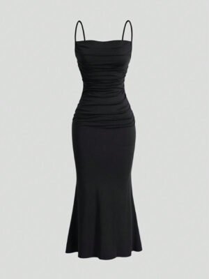 Black Ruched Bodycon Maxi Dress