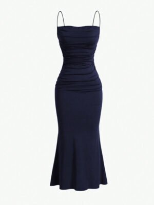 Midnight Navy Ruched Bodycon Maxi Dress