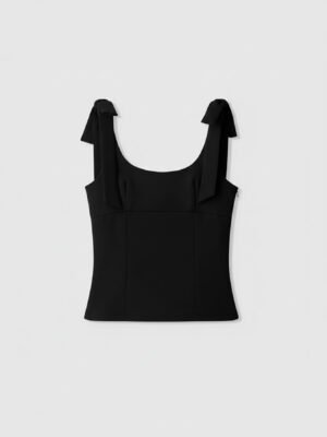 Black Sleeveless Bow Tie Shoulder Tank Top
